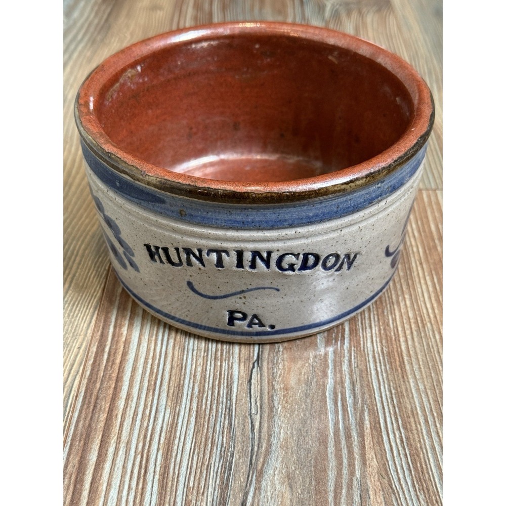 Vintage Huntington PA Studio Art Pottery Bowl Crock Cobalt Blue Salt Glaze 91